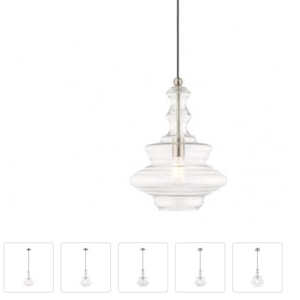 NIB LIVEX 41238-91 Art Glass Mini Pendant BRUSHED NICKEL